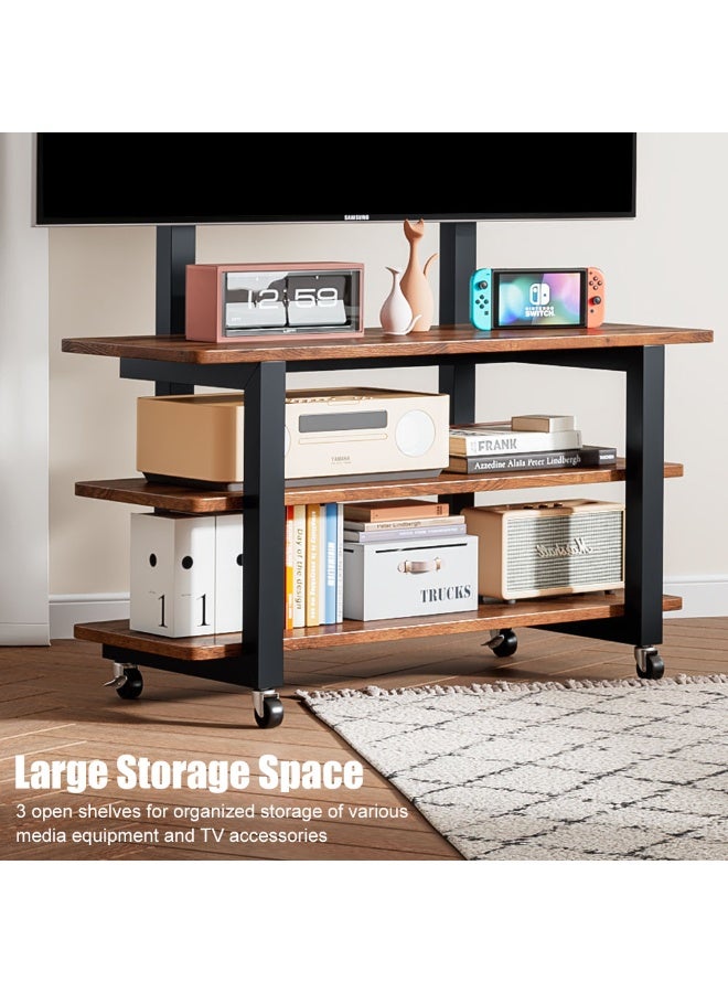 Solerconm Mobile TV Stand on Wheels with Locking Casters & 3-Tier Storage Shelf - Heavy Duty Rolling Cart for TVs 32 to 70 Inches, Industrial Metal Frame & Wood Shelves - Image 2